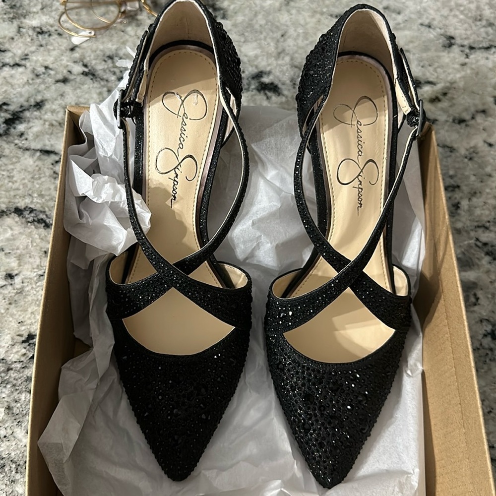 NIB Jessica Simpson Black Beaded Pumps size 8
